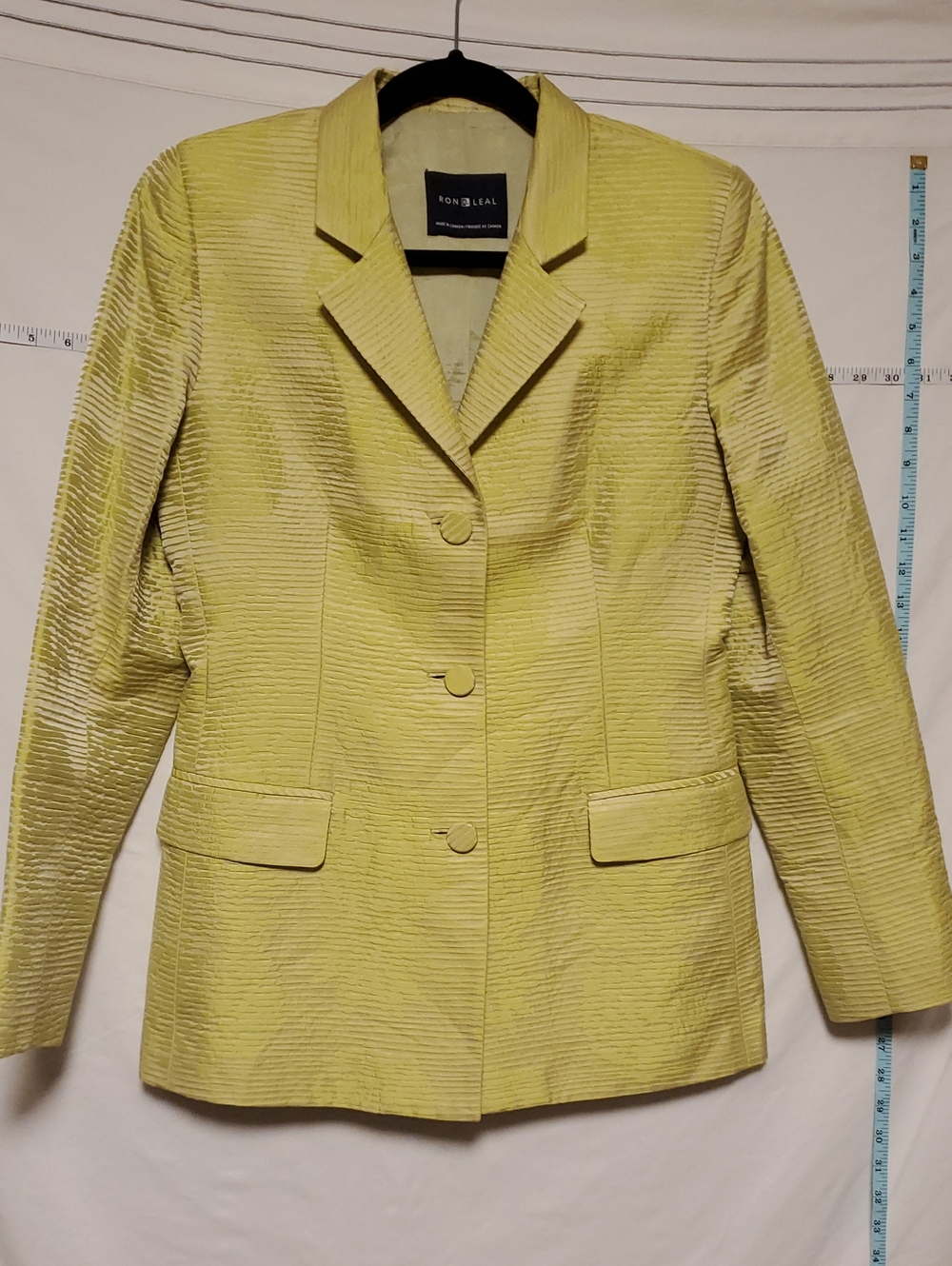 Vintage Ron Leal Chartreuse Textured Blazer Sz 8 Art To Wear